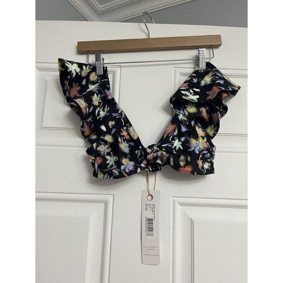 Tanya Taylor Orelia Bikini LILY HAZE BLACK Top Flutter sleeve Knott bust Size XS - Picture 4 of 4